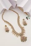 Shop_MUDRA LUXE_Gold Plated Stone Peacock Studded Long Necklace Set _at_Aza_Fashions