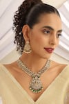 Buy_MUDRA LUXE_Gold Plated Stone Laxmiji Pearl Tassel Temple Necklace Set _at_Aza_Fashions