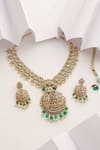 Shop_MUDRA LUXE_Gold Plated Stone Laxmiji Pearl Tassel Temple Necklace Set _at_Aza_Fashions