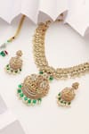 Buy_MUDRA LUXE_Gold Plated Stone Laxmiji Pearl Tassel Temple Necklace Set _Online_at_Aza_Fashions