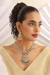 Shop_MUDRA LUXE_Gold Plated Stone Laxmiji Pearl Tassel Temple Necklace Set _Online_at_Aza_Fashions