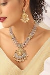 Buy_MUDRA LUXE_Red Stone Studded Kairi Laxmiji Temple Necklace Set _Online_at_Aza_Fashions