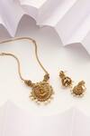 Shop_MUDRA LUXE_Gold Plated Stone Laxmiji Studded Temple Pendant Necklace Set _at_Aza_Fashions