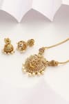 MUDRA LUXE_Gold Plated Stone Laxmiji Studded Temple Pendant Necklace Set _Online_at_Aza_Fashions