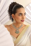 Buy_MUDRA LUXE_Green Pearl Carved Goddess Motif Temple Necklace Set _at_Aza_Fashions