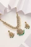 Shop_MUDRA LUXE_Green Pearl Carved Goddess Motif Temple Necklace Set _at_Aza_Fashions