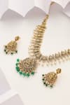 MUDRA LUXE_Green Pearl Carved Goddess Motif Temple Necklace Set _Online_at_Aza_Fashions