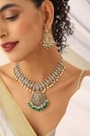 Buy_MUDRA LUXE_Green Pearl Carved Goddess Motif Temple Necklace Set _Online_at_Aza_Fashions