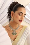 Shop_MUDRA LUXE_Green Pearl Carved Goddess Motif Temple Necklace Set _Online_at_Aza_Fashions