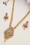 MUDRA LUXE_Gold Plated Stones Goddess Carved Motif Long Temple Necklace Set _Online_at_Aza_Fashions