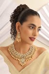 Buy_MUDRA LUXE_Gold Plated Pearl Paisley Carved Motif Necklace Set _at_Aza_Fashions