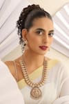 Buy_MUDRA LUXE_Red Stone Goddess Carved Long Temple Necklace Set _at_Aza_Fashions