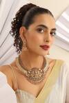 Buy_MUDRA LUXE_Gold Plated Stone Goddess Carved Motif Choker Set _at_Aza_Fashions