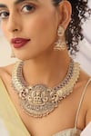 MUDRA LUXE_Gold Plated Stone Goddess Carved Motif Choker Set _Online_at_Aza_Fashions