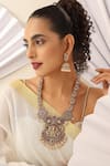 Shop_MUDRA LUXE_Multi Color Stone Goddess Carved Motif Long Necklace Set _Online_at_Aza_Fashions