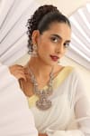 Buy_MUDRA LUXE_Gold Plated Stone Goddess Lakshmi Carved Pendant Necklace Set _at_Aza_Fashions