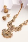 Buy_MUDRA LUXE_Gold Plated Stone Goddess Lakshmi Carved Pendant Necklace Set _Online_at_Aza_Fashions