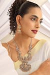 Shop_MUDRA LUXE_Gold Plated Stone Goddess Lakshmi Carved Pendant Necklace Set _Online_at_Aza_Fashions