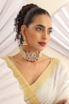 Buy_MUDRA LUXE_Red Stone Goddess Radha And Krishna Carved Choker Set _at_Aza_Fashions