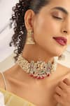 MUDRA LUXE_Red Stone Goddess Radha And Krishna Carved Choker Set _Online_at_Aza_Fashions