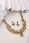 Shop_MUDRA LUXE_Gold Plated Stone Layered Motif Carved Necklace Set _at_Aza_Fashions