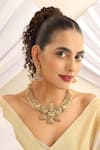 Buy_MUDRA LUXE_Red Stone Temple Carved Hasli Necklace Set _at_Aza_Fashions