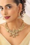 MUDRA LUXE_Red Stone Temple Carved Hasli Necklace Set _Online_at_Aza_Fashions