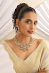 Shop_MUDRA LUXE_Red Stone Temple Carved Hasli Necklace Set _Online_at_Aza_Fashions