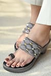 Buy_Miraki_Grey Stud Quilted Pattern Wedges _at_Aza_Fashions