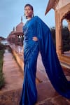 Shop_Jigar Mali_Blue Saree Pure Satin Woven And Embellished Sequin & Cutdana Work With Blouse _at_Aza_Fashions