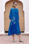 Buy_Vaayu_Blue Muslin Cotton Embroidered Thread Boat Floral Midi Dress _Online_at_Aza_Fashions