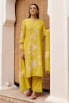 Buy_Vaayu_Yellow Muslin Cotton Embroidered Floral Applique Round Work Kurta Pant Set _at_Aza_Fashions