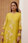 Buy_Vaayu_Yellow Muslin Cotton Embroidered Floral Applique Round Work Kurta Pant Set _Online_at_Aza_Fashions