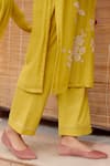 Vaayu_Yellow Muslin Cotton Embroidered Floral Applique Round Work Kurta Pant Set _at_Aza_Fashions