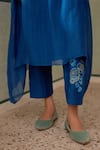 Buy_Vaayu_Blue Muslin Cotton Embroidered Floral Applique Work Asymmetric Kurta And Pant Set 