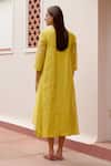 Shop_Vaayu_Yellow Muslin Cotton Embroidered Floral Applique Round Printed Jacket Dress _at_Aza_Fashions