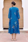 Shop_Vaayu_Blue Muslin Cotton Embroidered Floral Applique Round Work Jacket Dress _at_Aza_Fashions