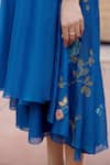 Buy_Vaayu_Blue Muslin Cotton Embroidered Floral Applique Round Work Jacket Dress 