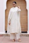 Buy_Vaayu_White Muslin Cotton Embroidered Floral Applique Round Swan Work Kurta Pant Set _at_Aza_Fashions