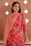 Buy_Vaayu_Pink Muslin Cotton Printed Floral V Neck Kantha Embroidered Kurta Pant Set _Online