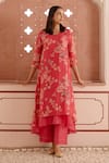 Buy_Vaayu_Pink Muslin Cotton Embroidered Floral Round Print Kurta And Pant Set _at_Aza_Fashions