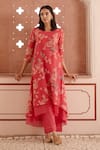 Vaayu_Pink Muslin Cotton Embroidered Floral Round Print Kurta And Pant Set _Online_at_Aza_Fashions