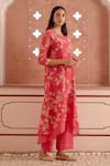 Buy_Vaayu_Pink Muslin Cotton Embroidered Floral Round Print Kurta And Pant Set _Online_at_Aza_Fashions