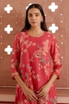 Vaayu_Pink Muslin Cotton Embroidered Floral Round Print Kurta And Pant Set _at_Aza_Fashions