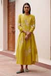 Buy_Vaayu_Yellow Muslin Cotton Embroidered Floral Applique Round Anarkali With Dupatta _at_Aza_Fashions