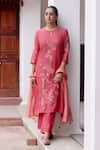 Buy_Vaayu_Pink Muslin Cotton Printed Floral Round Applique Embroidered Kurta And Pant Set 