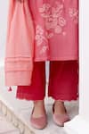 Vaayu_Pink Muslin Cotton Printed Floral Round Applique Embroidered Kurta And Pant Set _Online