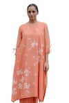 Vaayu_Peach Muslin Cotton Printed Floral Round Thread Embroidered Dress _Online_at_Aza_Fashions