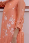 Buy_Vaayu_Peach Muslin Cotton Printed Floral Round Thread Embroidered Dress 