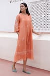 Vaayu_Peach Muslin Cotton Embroidered Floral Applique Round Dress _Online_at_Aza_Fashions